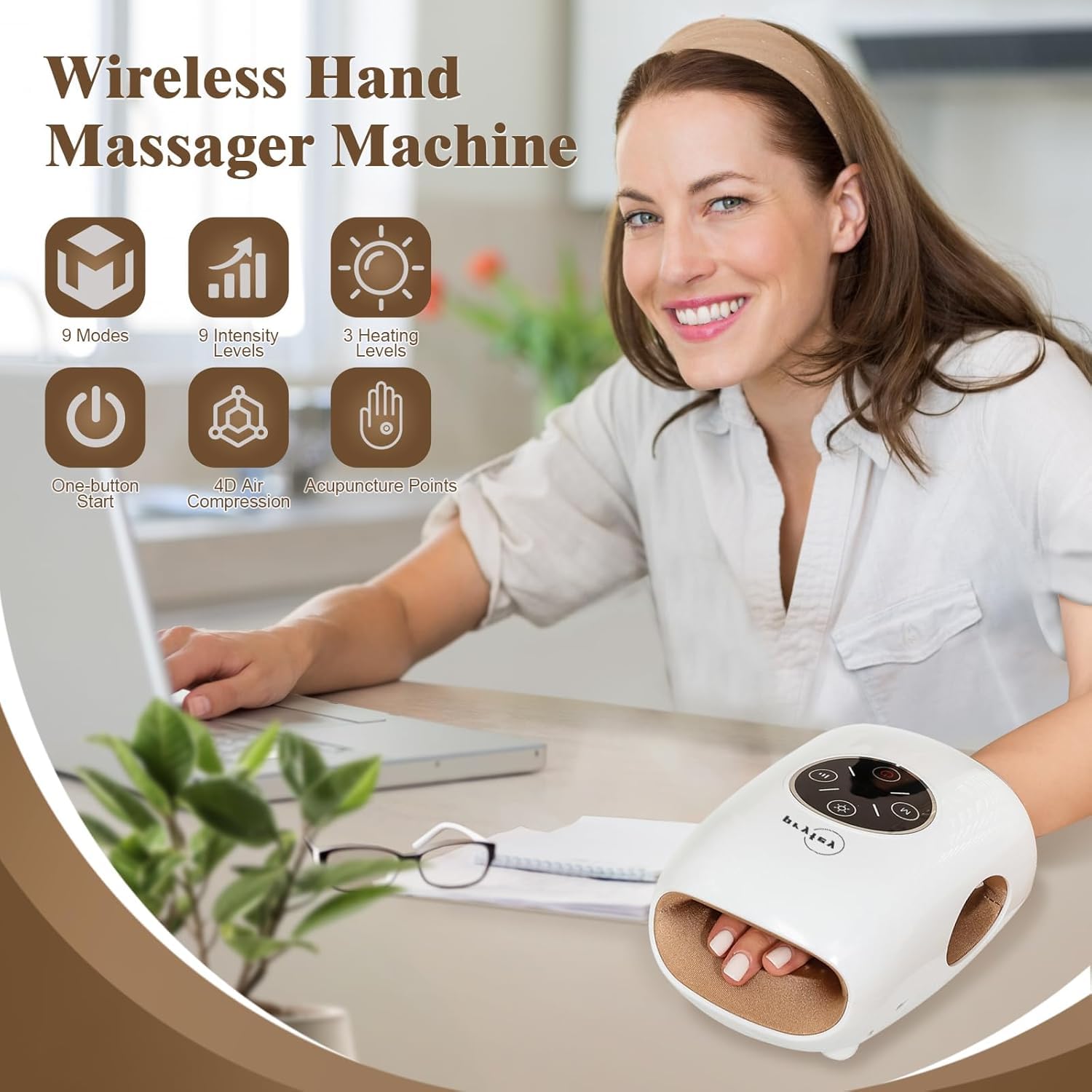 Cordless Hand Massager with Heating & Airbag Kneading Technology