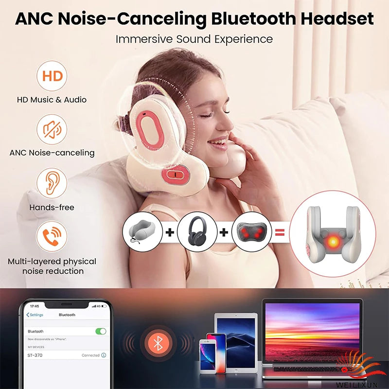 Neck And Back Massager With Noise-Canceling Headphones