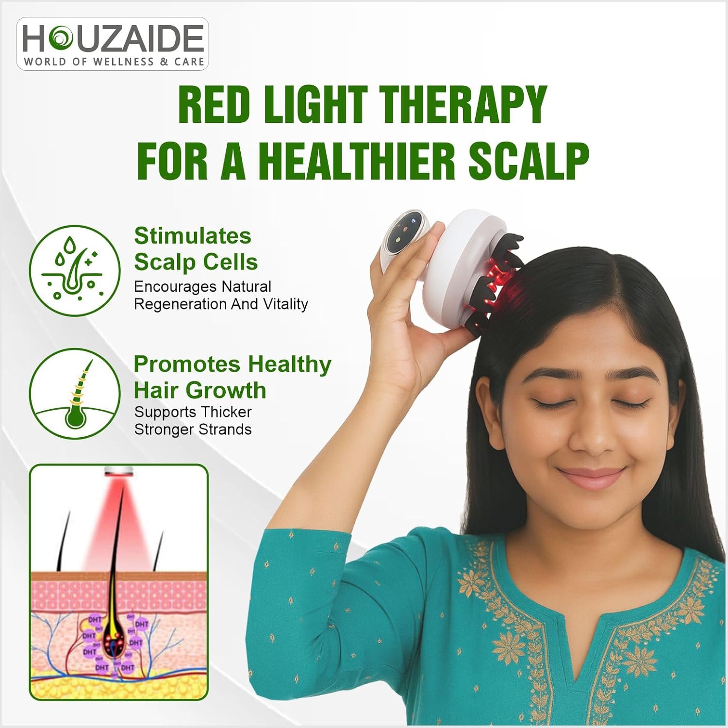 Waterproof Electric Scalp Head Massager with Red Light Therapy